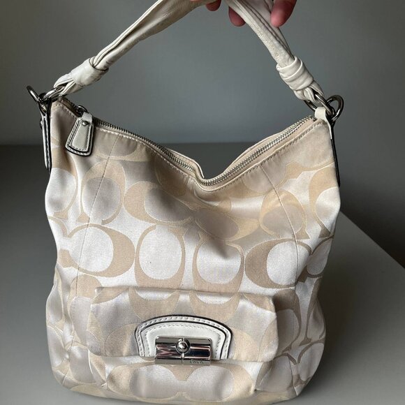 COACH Kristen Op Signature Khaki Beige Bag Handbag Hobo Purse Y2k 14904 - Picture 1 of 16